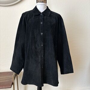 Classic Black Women's Black Leather Jacket. Button down. L